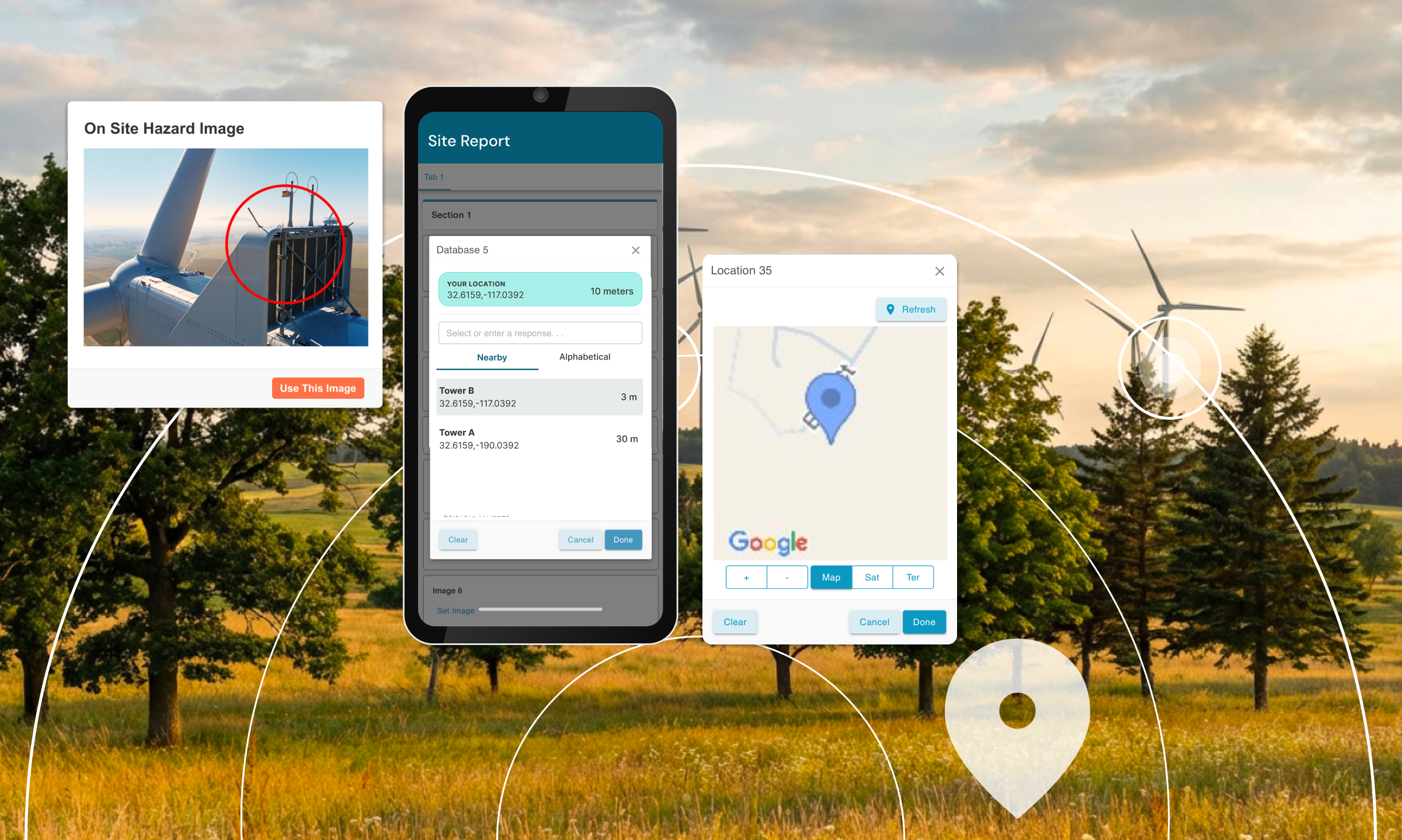 From a turbine nacelle to a right-of-way fifty miles from cell service, every form lands in your site record